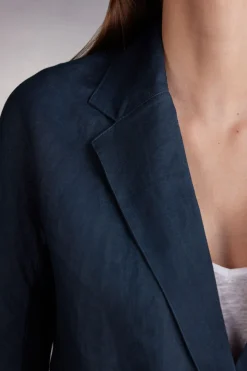 Chaqueta de Doble Botonadura en Tela de Lino