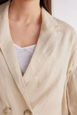 Chaqueta de Doble Botonadura en Tela de Lino