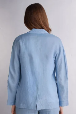 Chaqueta de Doble Botonadura en Tela de Lino