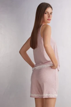 Pantalón Corto de Modal con Detalles de Encaje