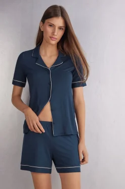 Pantalón Corto de Modal con Bordes en Contraste