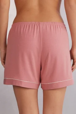 Pantalón Corto de Modal con Bordes en Contraste