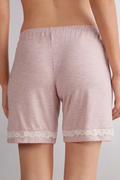 Pantalón Corto de Modal con Detalles de Encaje