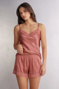 Pantalón Corto de Seda con Encaje