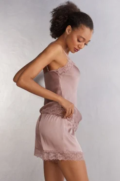Pantalón Corto de Seda con Encaje