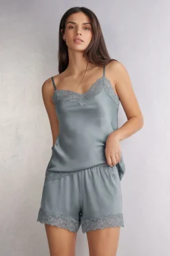 Pantalón Corto de Seda con Encaje