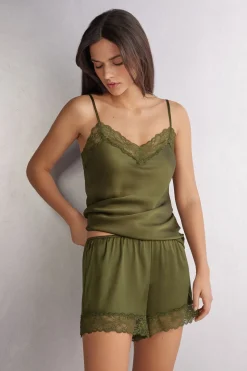 Pantalón Corto de Seda con Encaje