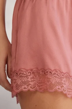 Pantalón Corto de Seda con Encaje