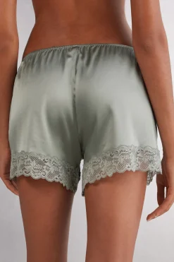 Pantalón Corto de Seda con Encaje