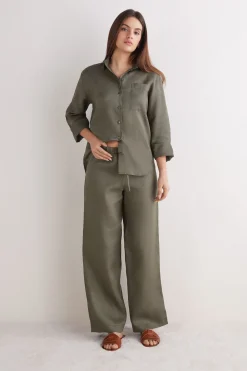 Pantalón Largo con Cordón Ajustable en Tela de Lino