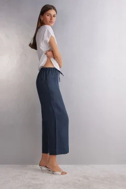 Pantalón Largo con Cordón Ajustable en Tela de Lino