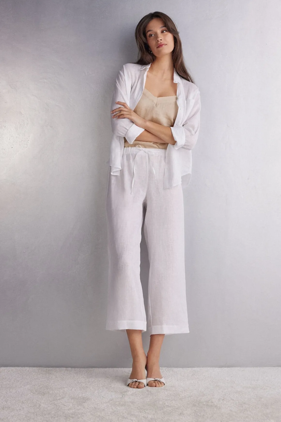 Pantalón Largo con Cordón Ajustable en Tela de Lino