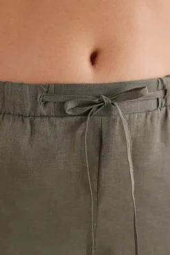 Pantalón Largo con Cordón Ajustable en Tela de Lino