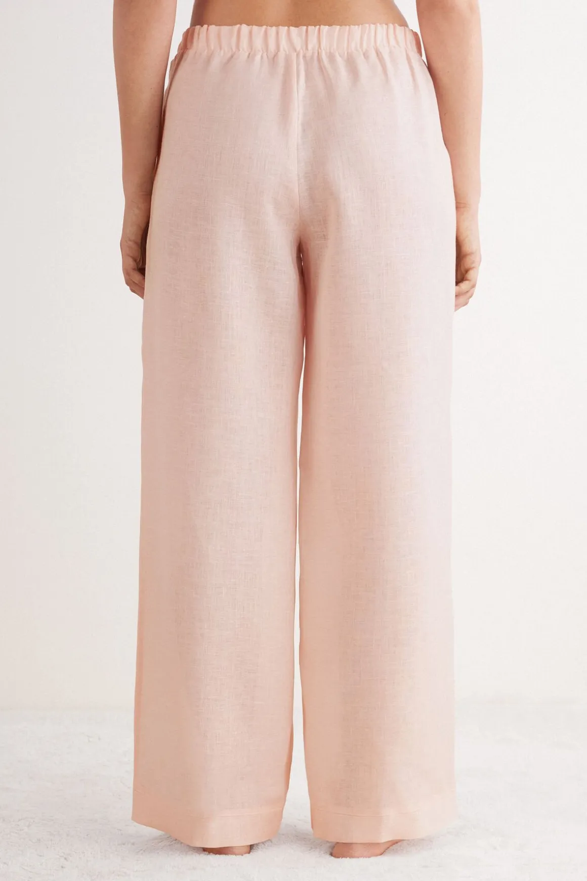 Pantalón Largo con Cordón Ajustable en Tela de Lino