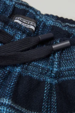Pantalón Tela de Algodón Perchada Estampado Cuadros Azul Denim