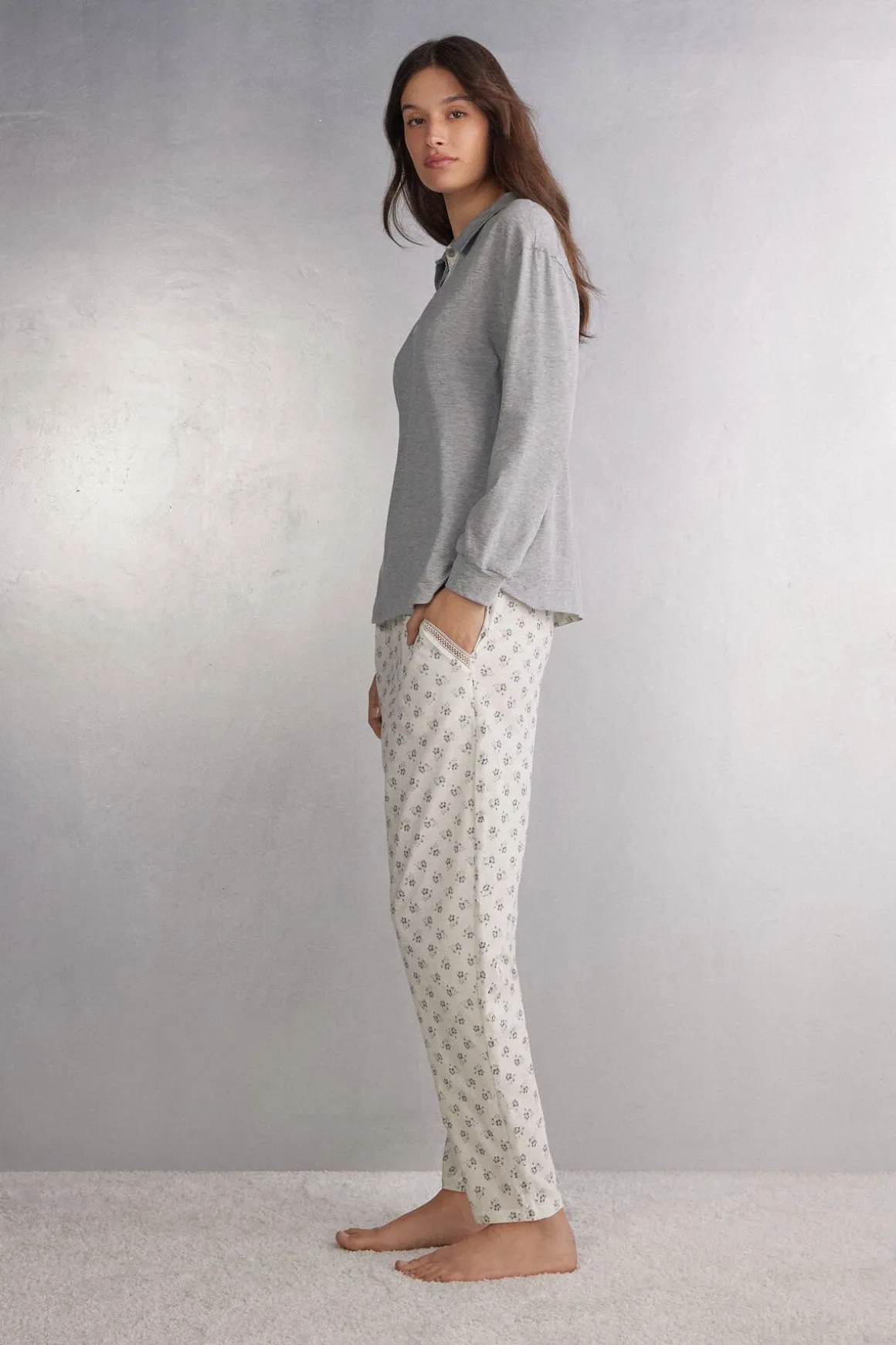 Pantalones Largos de Algodón Superior Dusty Flower