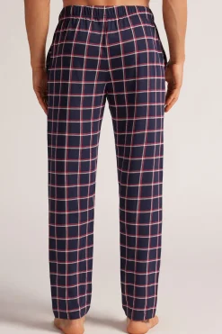 Pantalones Largos de Algodón Estampado Cuadros Azul/Blanco/Rojo