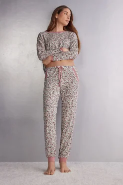 Pantalones Largos de Modal con Bajo Elástico Floral Romance