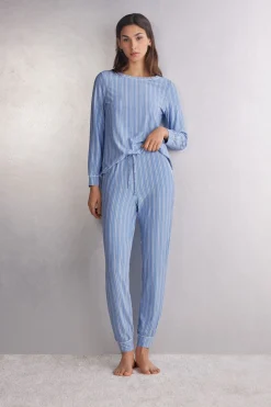 Pantalones Largos Modal con Bajo Elástico Oxford Stripes