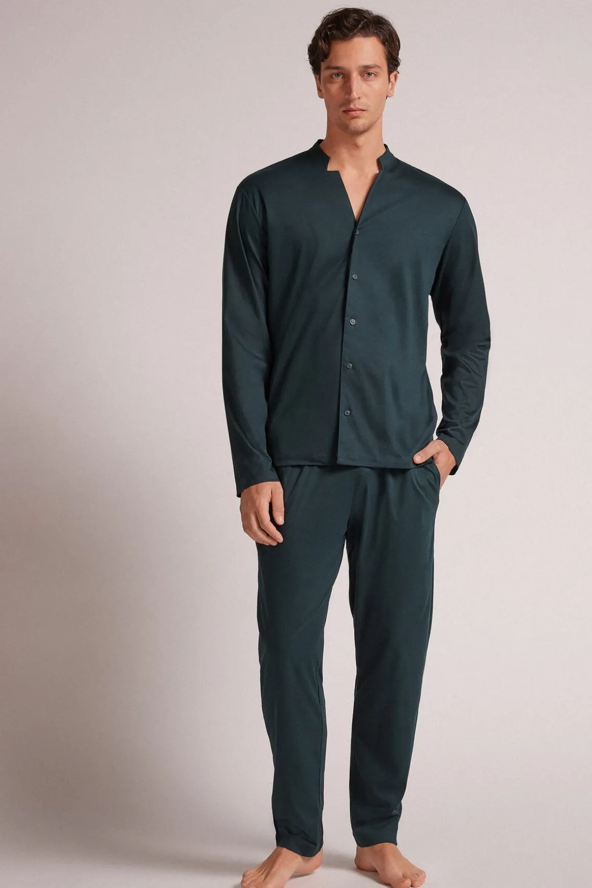 Pijama Largo con Abertura Delantera de Algodón