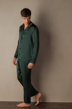 Pijama Largo de Seda con Ribete