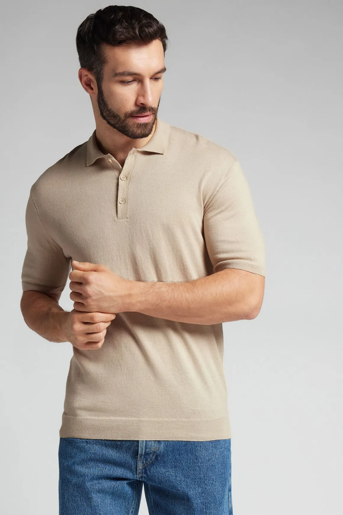 Polo de Manga Corta de Punto de Algodón