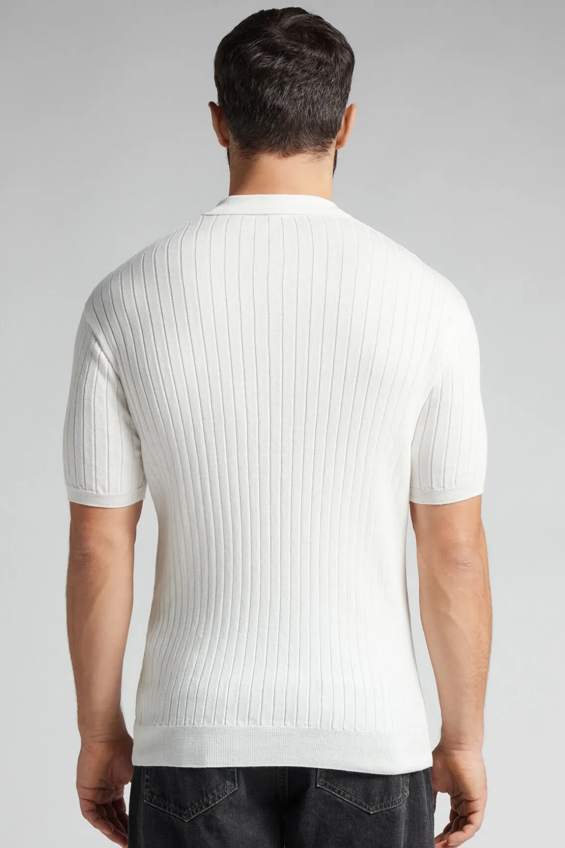 Polo de Manga Corta de Punto de Algodón de Canalé