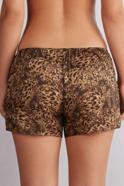 Shorts de Raso de Viscosa Estampado Animal Always Glamorous